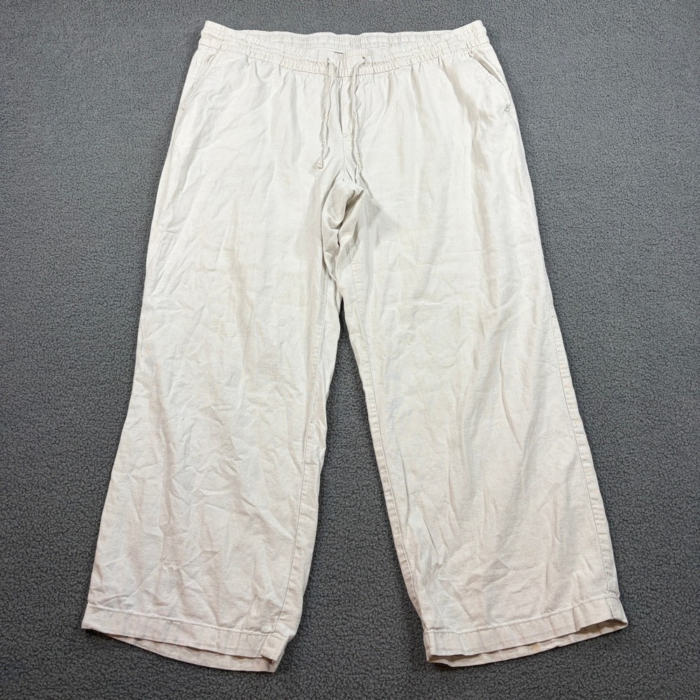 Old Navy Pants Womens XL Beige Linen Blend Wide Leg Drawstring 207184-01 Feather